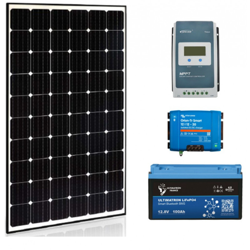 Kit fotovoltaico camper 300W batteria al Litio 100Ah + dc-dc x carica con  motore