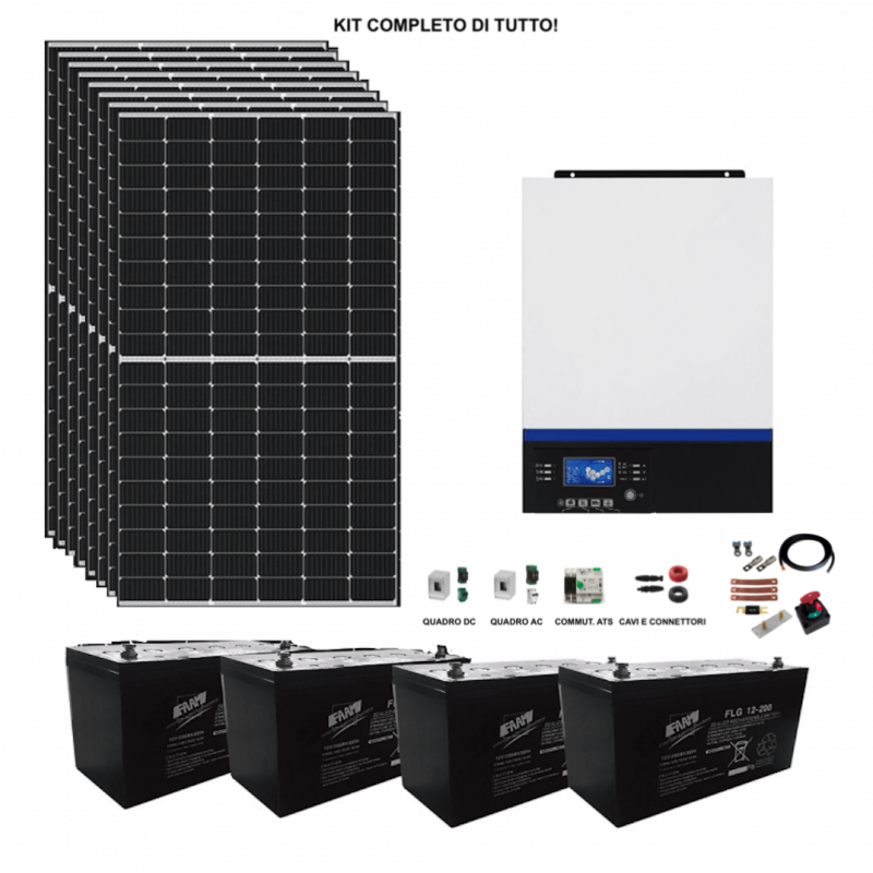 Kit fotovoltaico da 3,60 kW composto da Inverter Ibrido e pacco bat